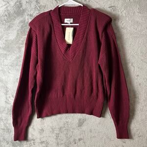 Pistola Camille Strong Shoulder Ribbed V-Neck Sweater Small Pullover New